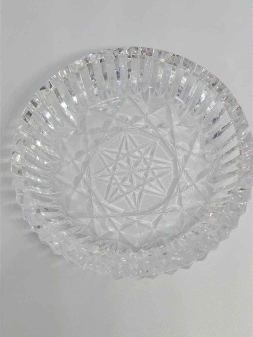 Vintage Crystal Ring Dish Starburst Cut Glass Trinket Bowl Sawtooth Rim Catchall - Picture 4 of 10